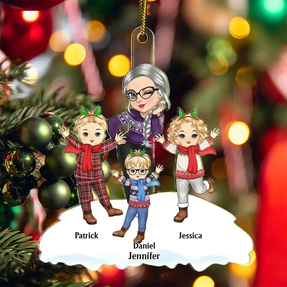 Christmas Grandma Mom Happy Dancing Kids - Personalized Cutout Acrylic Ornament Ornament The Next Custom Gift