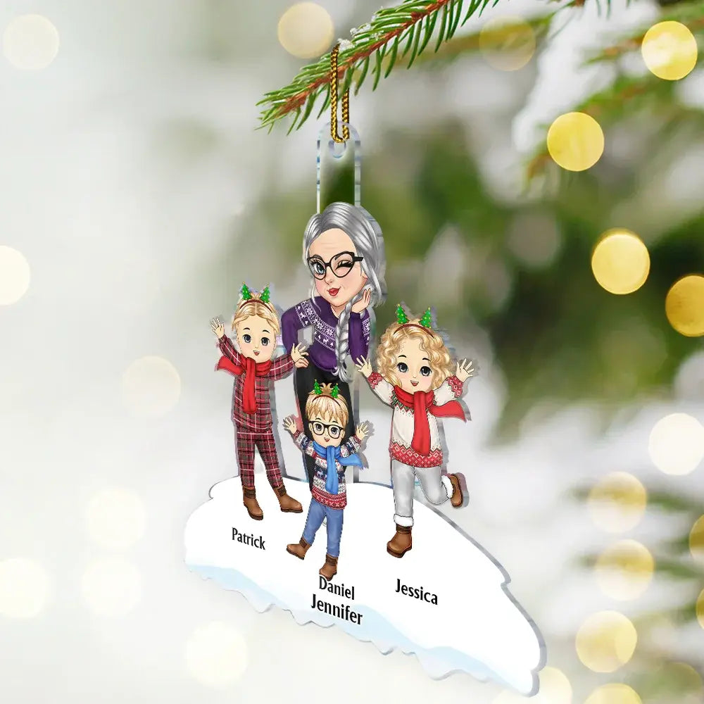 Christmas Grandma Mom Happy Dancing Kids - Personalized Cutout Acrylic Ornament Ornament The Next Custom Gift