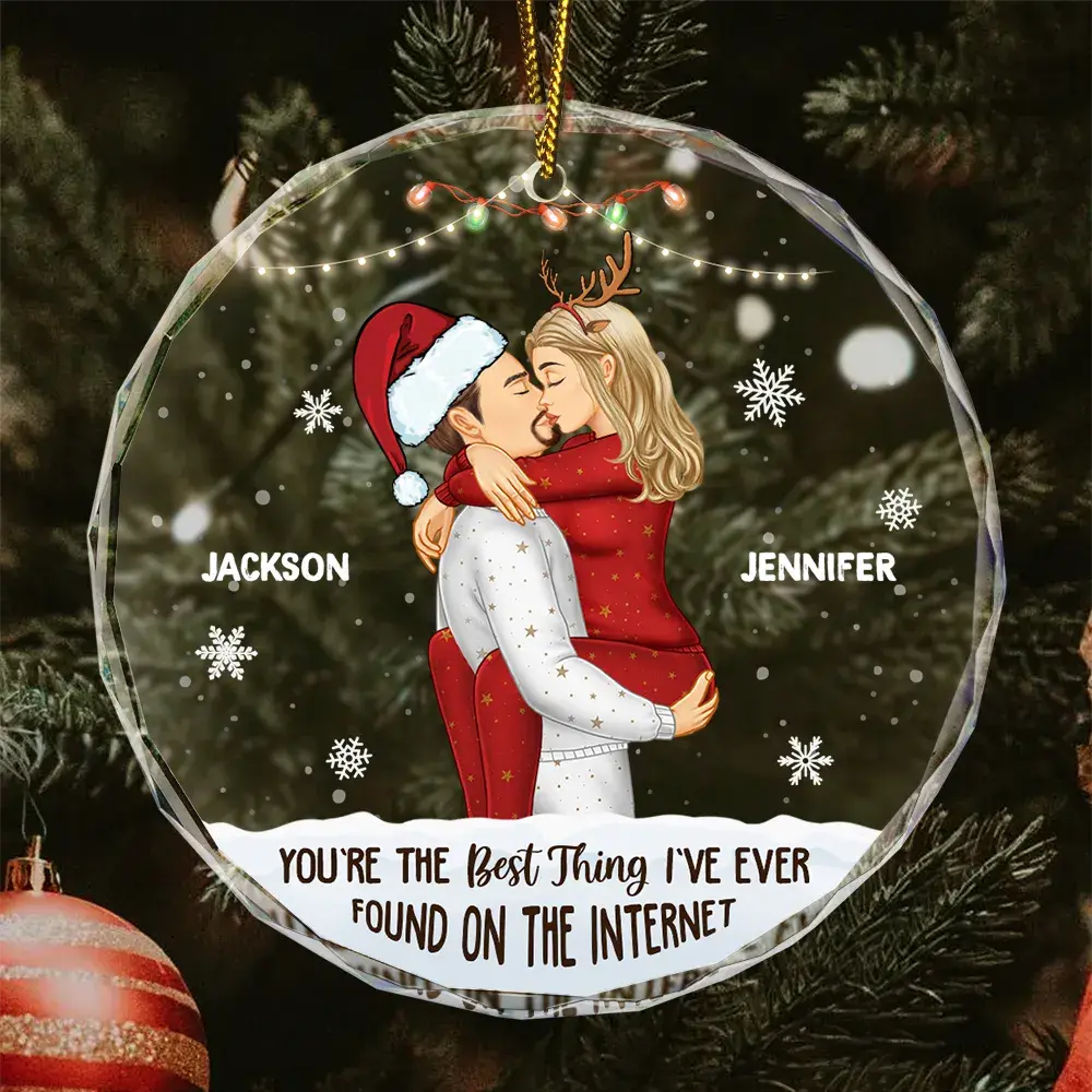 Christmas Kissing Couple Best Thing On The Internet - Personalized Circle Glass Ornamen Ornament The Next Custom Gift