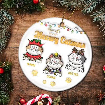 Christmas Meowy Catmas - 3D Inflated Effect Printed Ornament, Personalized Circle Ceramic Ornament ornament The Next Custom Gift