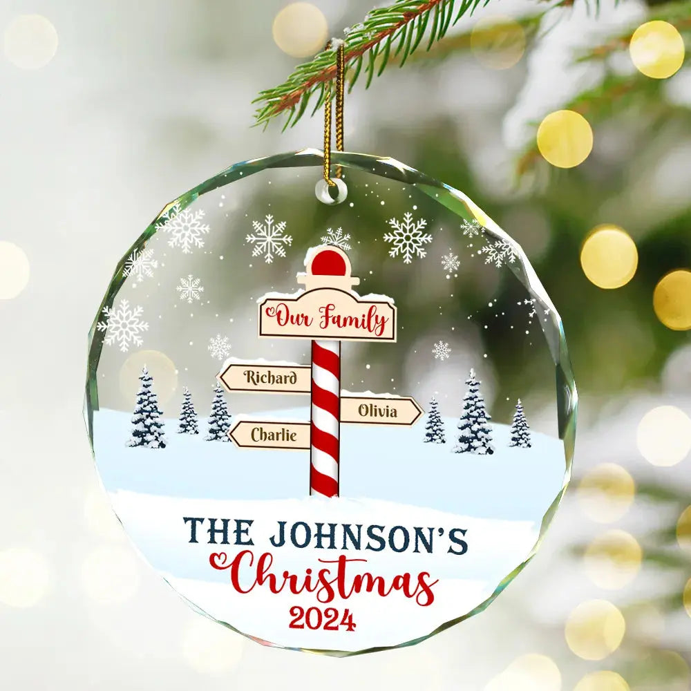 Christmas Noth Pole Family - Personalized Circle Glass Ornament Ornament The Next Custom Gift