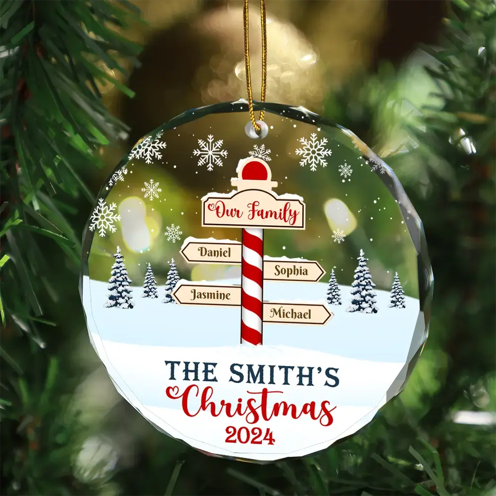 Christmas Noth Pole Family - Personalized Circle Glass Ornament Ornament The Next Custom Gift