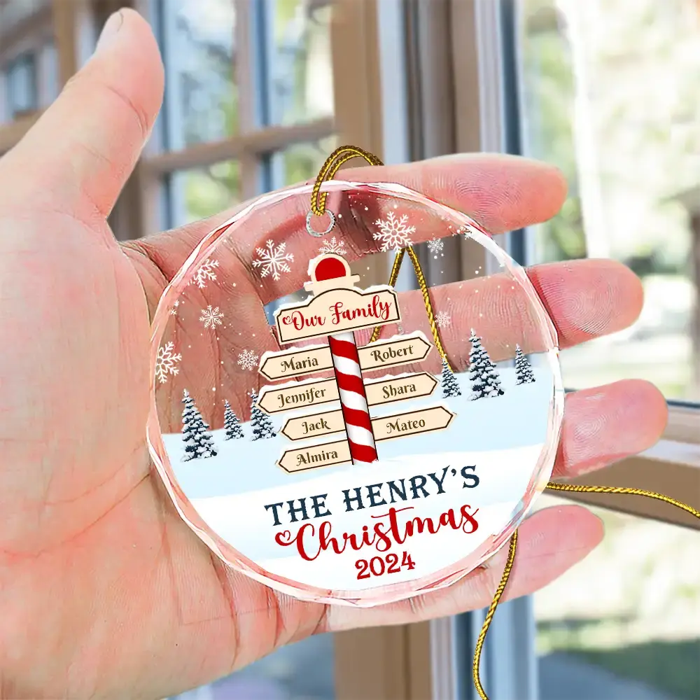 Christmas Noth Pole Family - Personalized Circle Glass Ornament Ornament The Next Custom Gift