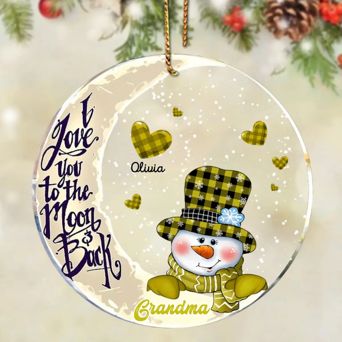 Christmas Snowman Nana Mom Sweet Heart Kids Personalized Ornament On The Moon ornament The Next Custom Gift