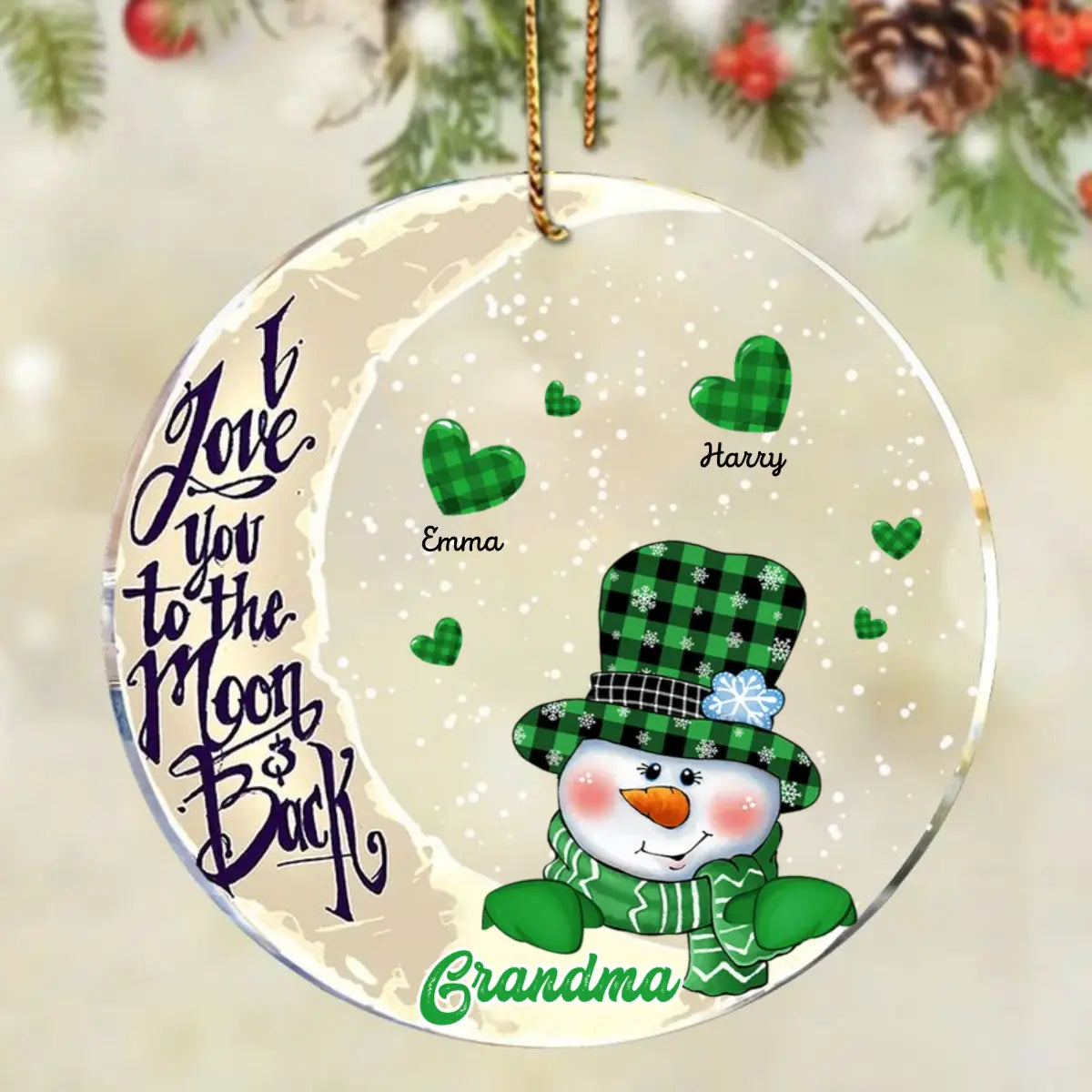 Christmas Snowman Nana Mom Sweet Heart Kids Personalized Ornament On The Moon ornament The Next Custom Gift