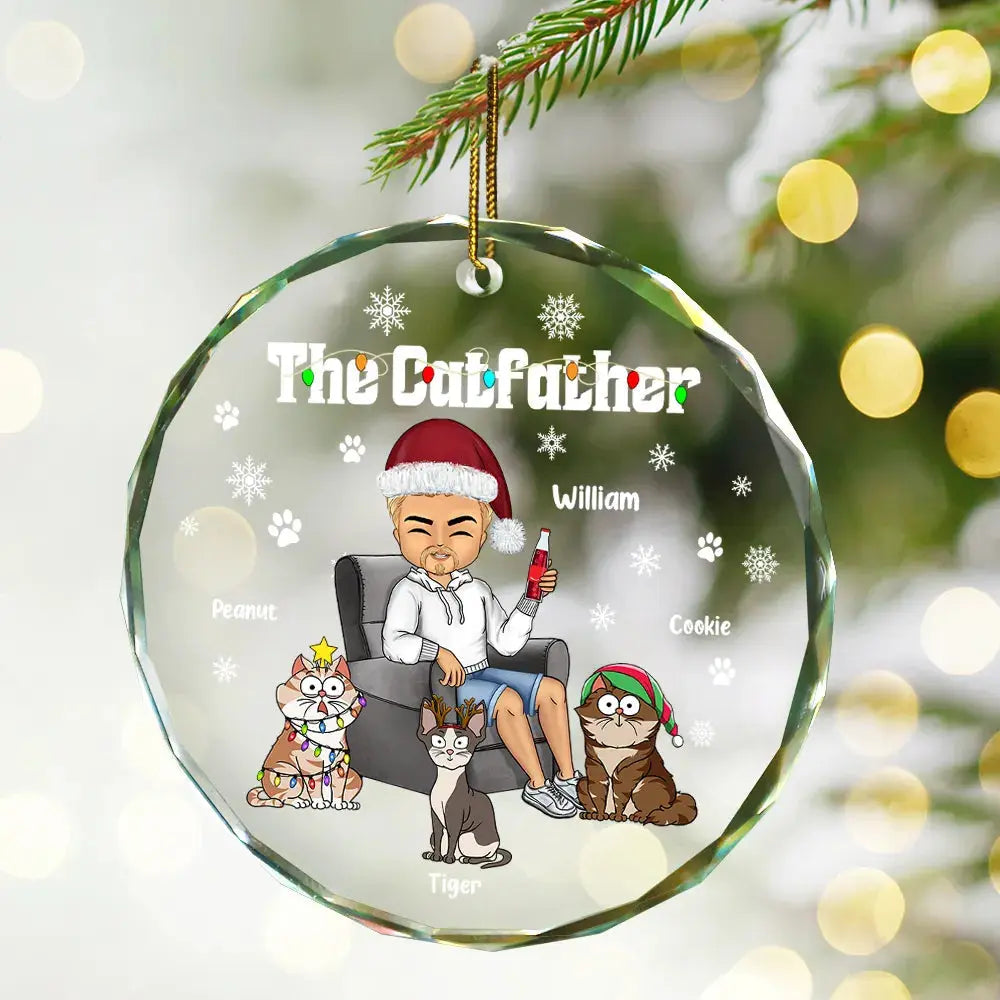 Christmas The Cat Father - Personalized Circle Glass Ornament ornament The Next Custom Gift