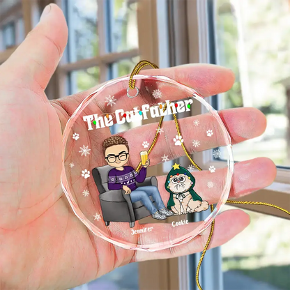 Christmas The Cat Father - Personalized Circle Glass Ornament ornament The Next Custom Gift