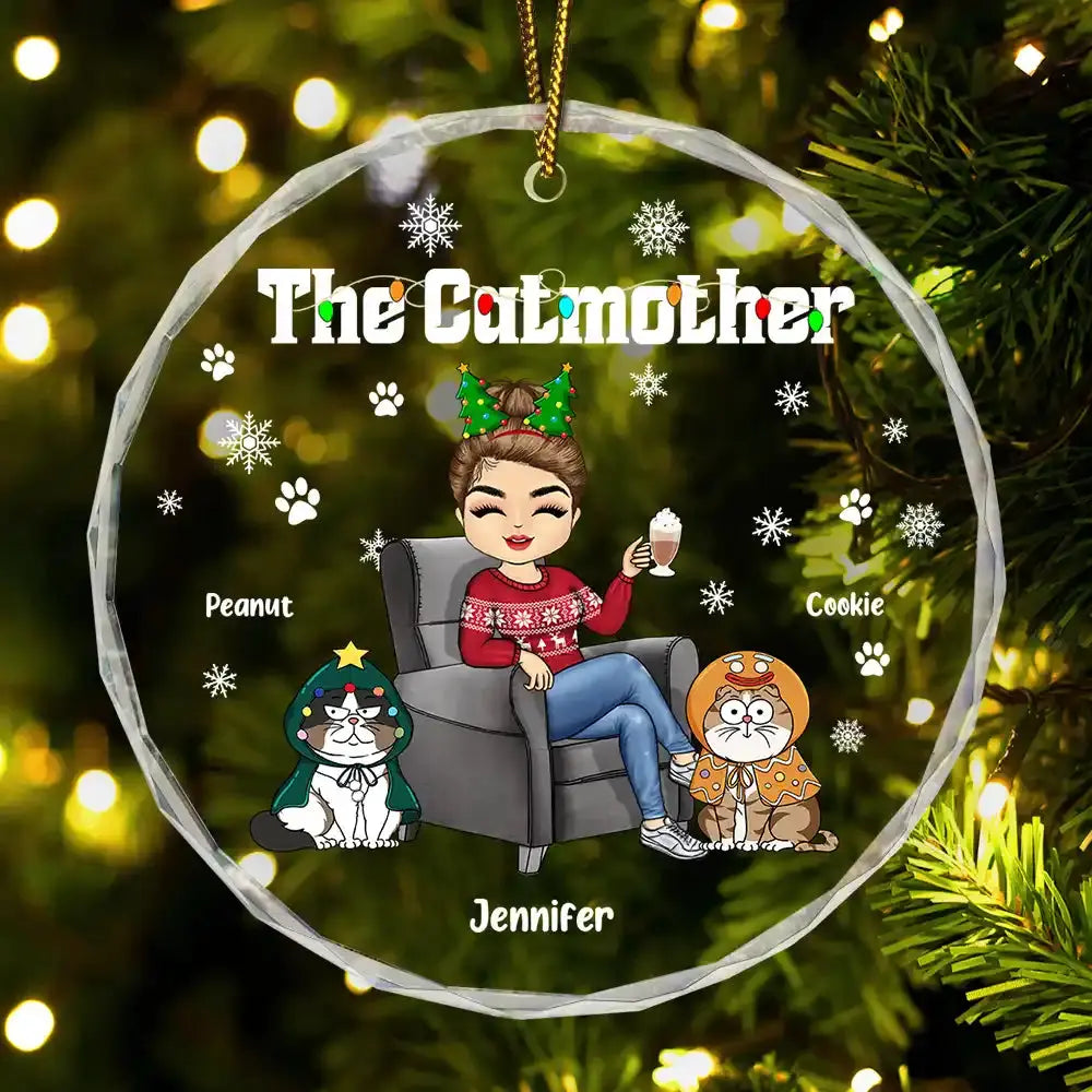 Christmas The Cat Mother - Personalized Circle Glass Ornament ornament The Next Custom Gift