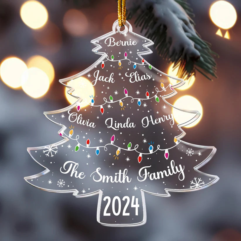 Christmas Tree With Family Names And Led Lights - Personalized Acrylic Ornament