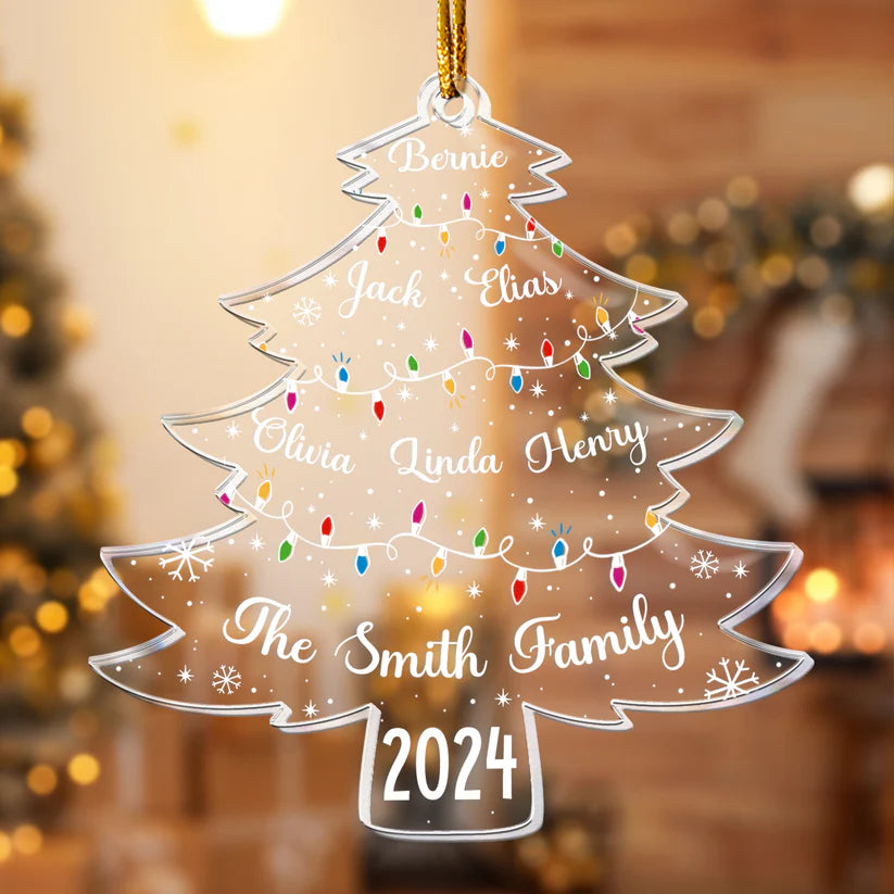 Christmas Tree With Family Names And Led Lights - Personalized Acrylic Ornament