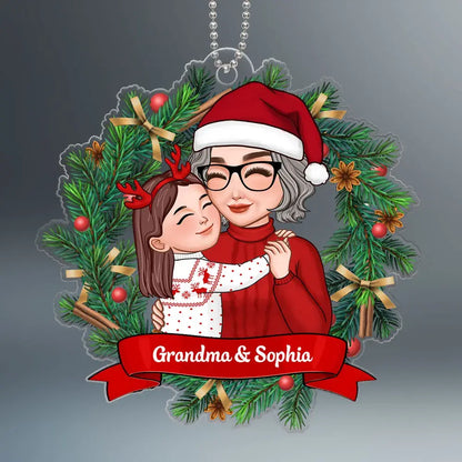 Christmas Wreath Grandma Grandkid Hugging Personalized Acrylic Ornament Ornament The Next Custom Gift