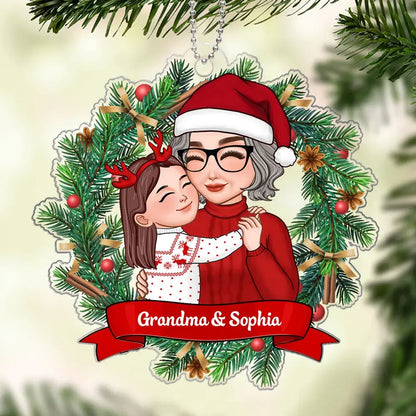 Christmas Wreath Grandma Grandkid Hugging Personalized Acrylic Ornament Ornament The Next Custom Gift