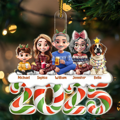 Christmas Candy 3D Effect Family Sitting - Personalized Custom Shaped Acrylic Ornament