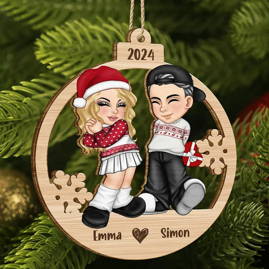 Christmas Couple Y2K - Personalized Wooden Cutout Ornament