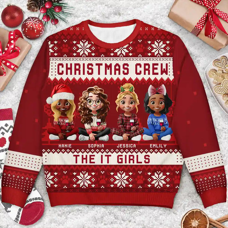 Christmas Crew 3D Family With Dog Cat - Personalized Unisex Ugly Sweater