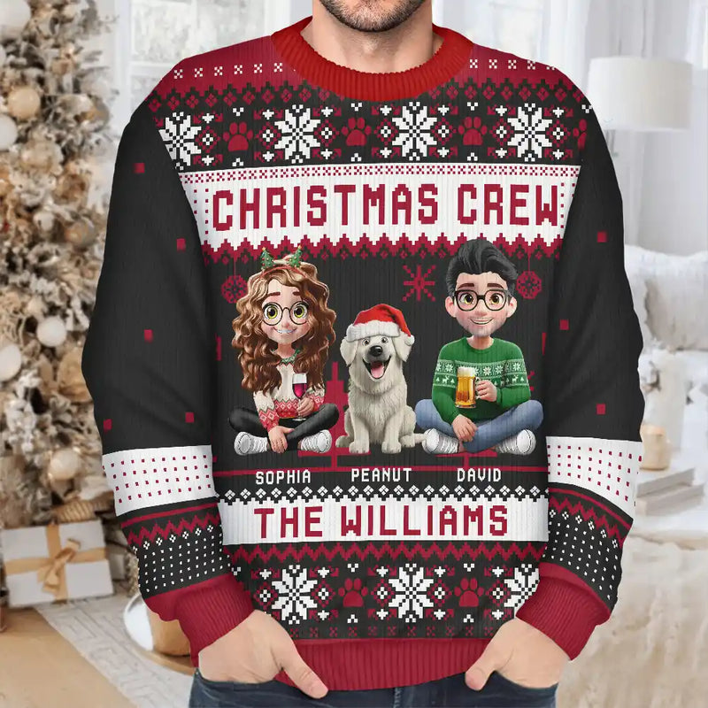 Christmas Crew 3D Family With Dog Cat - Personalized Unisex Ugly Sweater