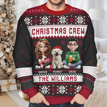 Christmas Crew 3D Family With Dog Cat - Personalized Unisex Ugly Sweater