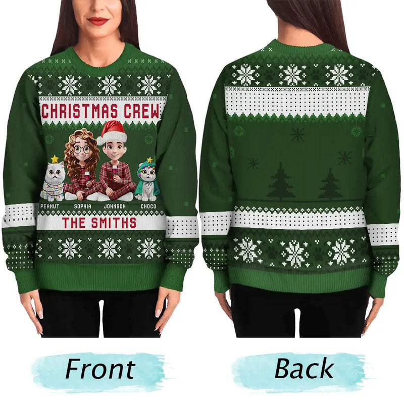 Christmas Crew 3D Family With Dog Cat - Personalized Unisex Ugly Sweater