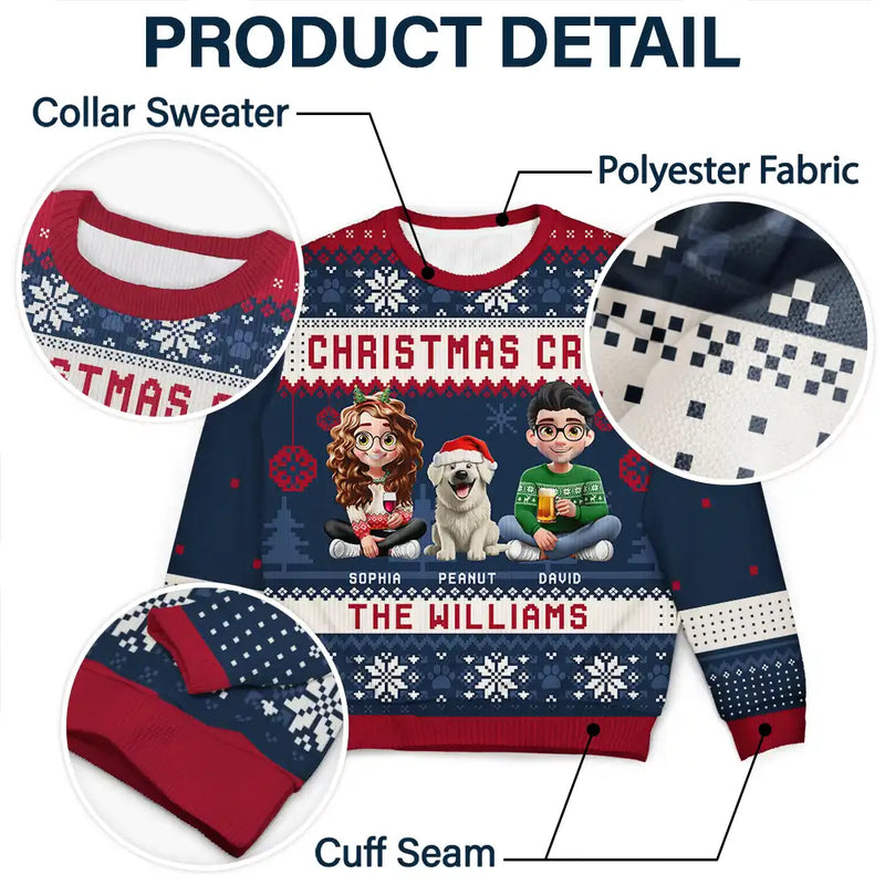 Christmas Crew 3D Family With Dog Cat - Personalized Unisex Ugly Sweater