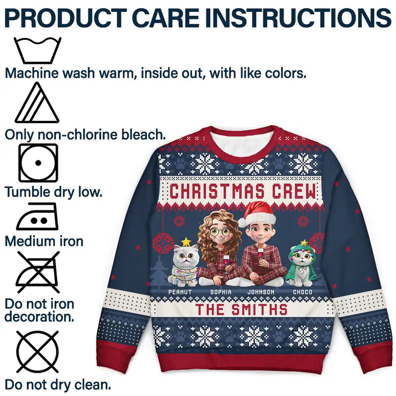 Christmas Crew 3D Family With Dog Cat - Personalized Unisex Ugly Sweater
