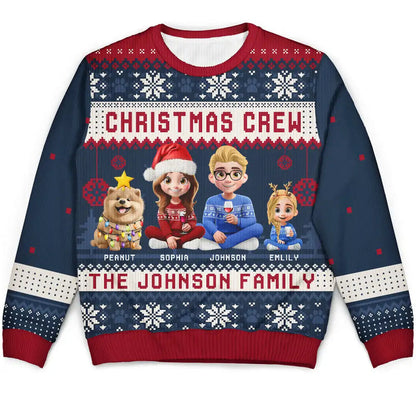 Christmas Crew 3D Family With Dog Cat - Personalized Unisex Ugly Sweater