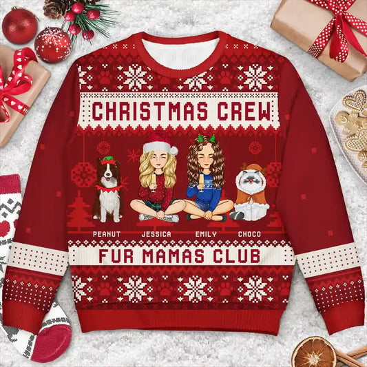 Christmas Crew Family With Dog Cat - Personalized Unisex Ugly Sweater