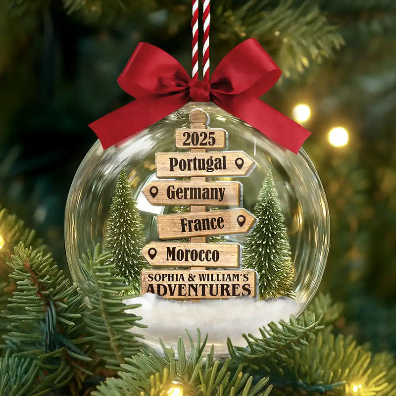Christmas Ornament Travel Sign Post - Personalized 3D Acrylic Ball Ornament