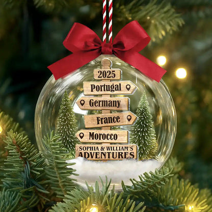 Christmas Ornament Travel Sign Post - Personalized 3D Acrylic Ball Ornament