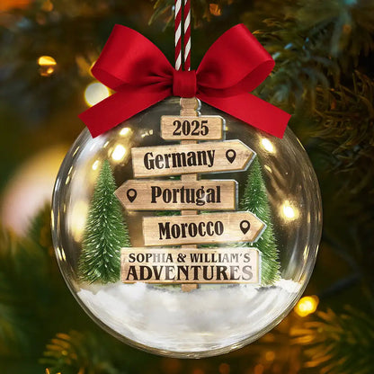 Christmas Ornament Travel Sign Post - Personalized 3D Acrylic Ball Ornament