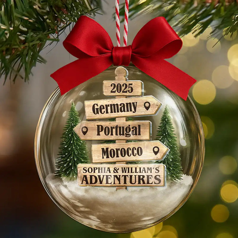 Christmas Ornament Travel Sign Post - Personalized 3D Acrylic Ball Ornament
