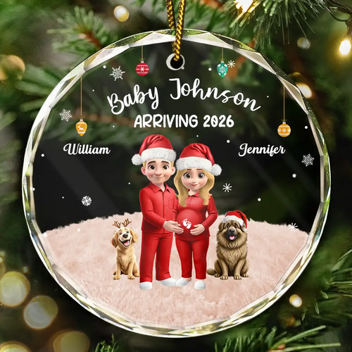 Expecting Parents 3D Effect Baby Arriving - Personalized Circle Ornament