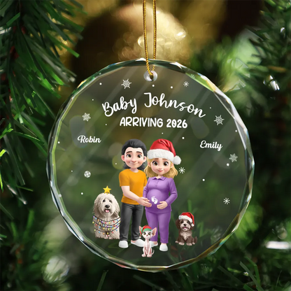 Expecting Parents 3D Effect Baby Arriving - Personalized Circle Ornament