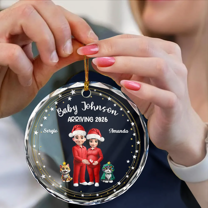 Expecting Parents 3D Effect Baby Arriving - Personalized Circle Ornament