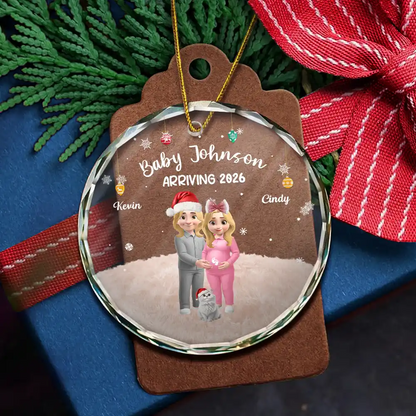 Expecting Parents 3D Effect Baby Arriving - Personalized Circle Ornament