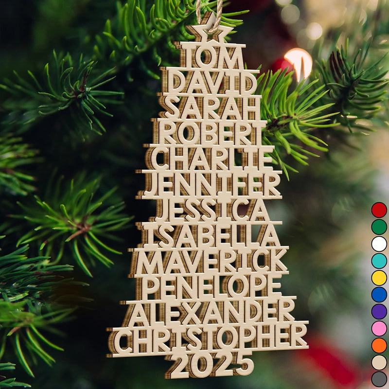Christmas Tree Family Bestie Coworker Custom Name Up To 17 Names - Personalized Custom Shaped Wooden Ornament