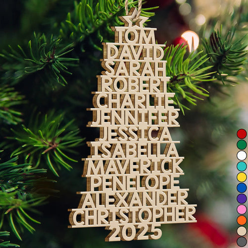 Christmas Tree Family Bestie Coworker Custom Name Up To 17 Names - Personalized Custom Shaped Wooden Ornament