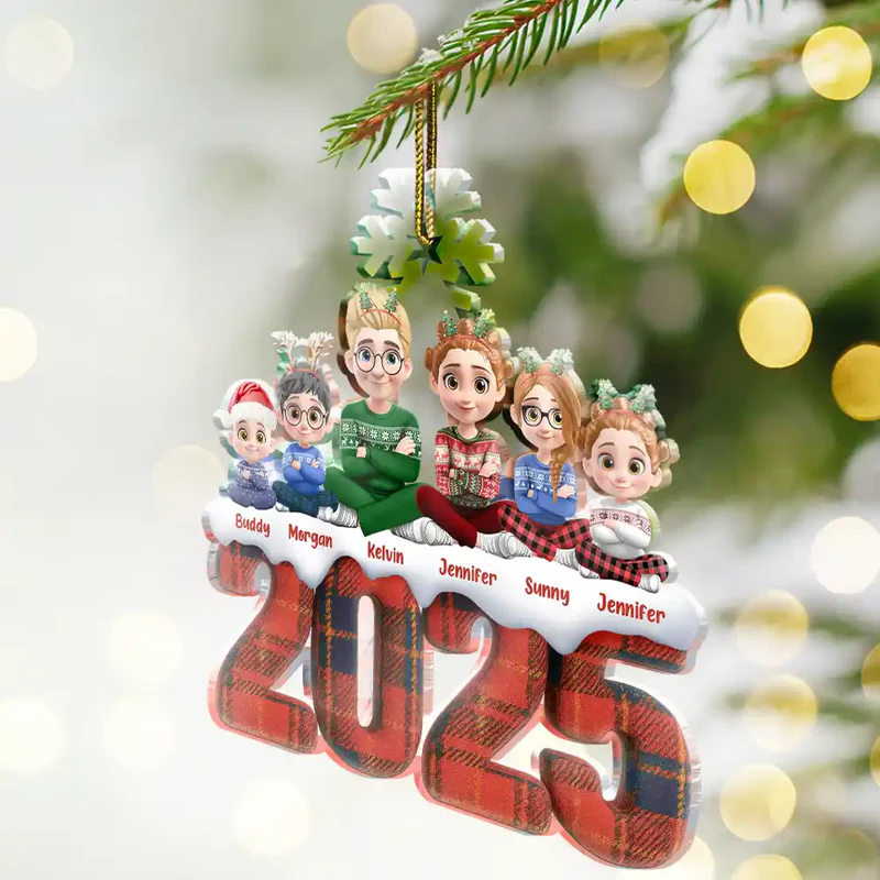 Christmas Upholstery Tartan Plaid Pattern Family 3D Effect - Personalized Custom Shaped Acrylic Ornament