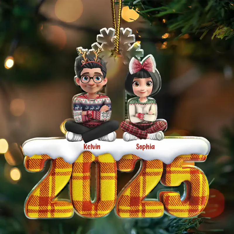 Christmas Upholstery Tartan Plaid Pattern Family 3D Effect - Personalized Custom Shaped Acrylic Ornament