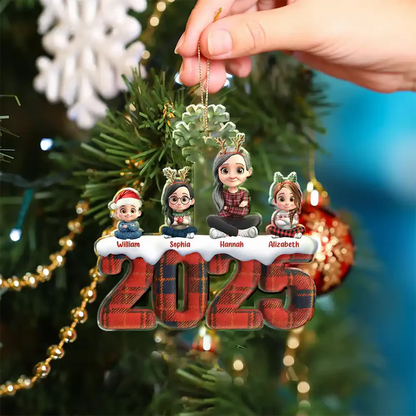 Christmas Upholstery Tartan Plaid Pattern Family 3D Effect - Personalized Custom Shaped Acrylic Ornament