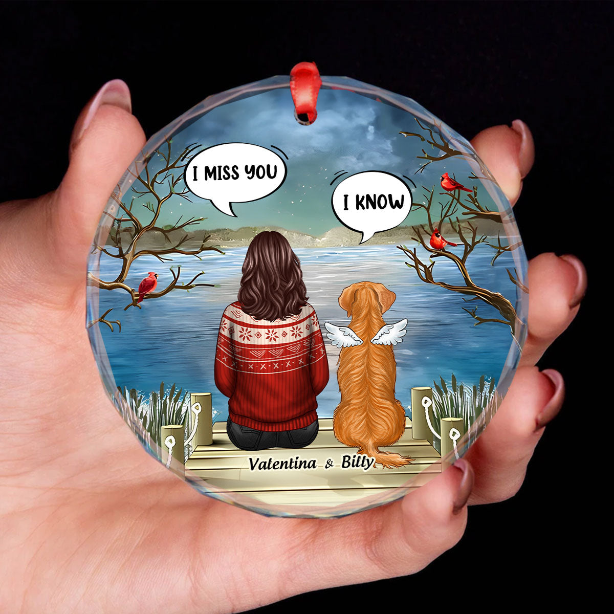 Pet Memorial I Miss You Back View Personalized Glass Ornament, Memorial Gift, Remembrance Gift For Dog Lover