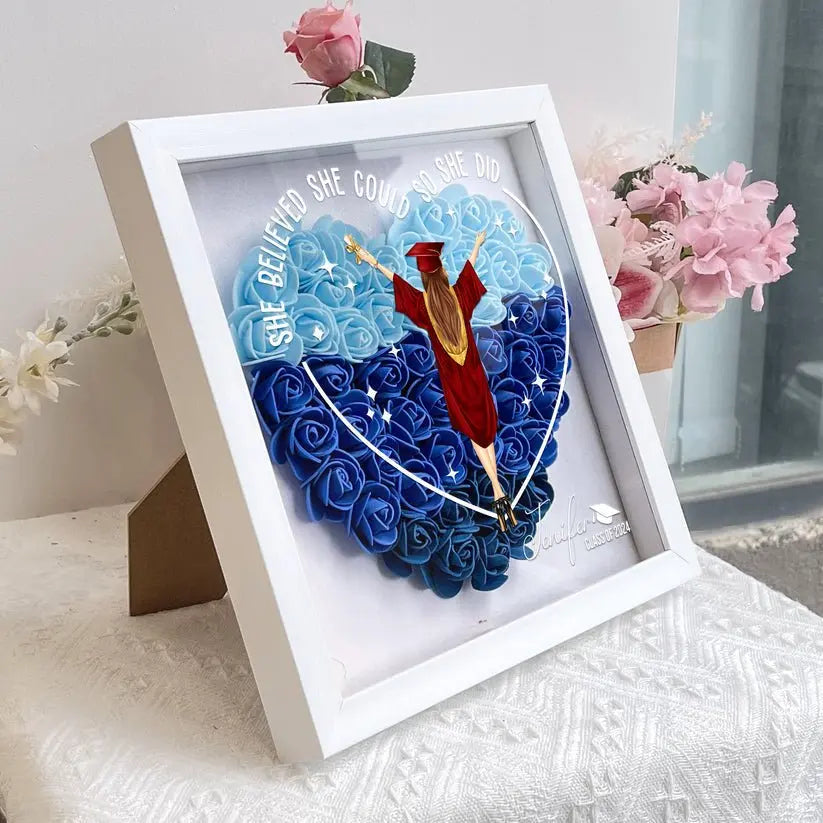 Class Of 2024 Graduation Gift So She Did - Personalized Flower Shadow Box Flower Shadow Box The Next Custom Gift