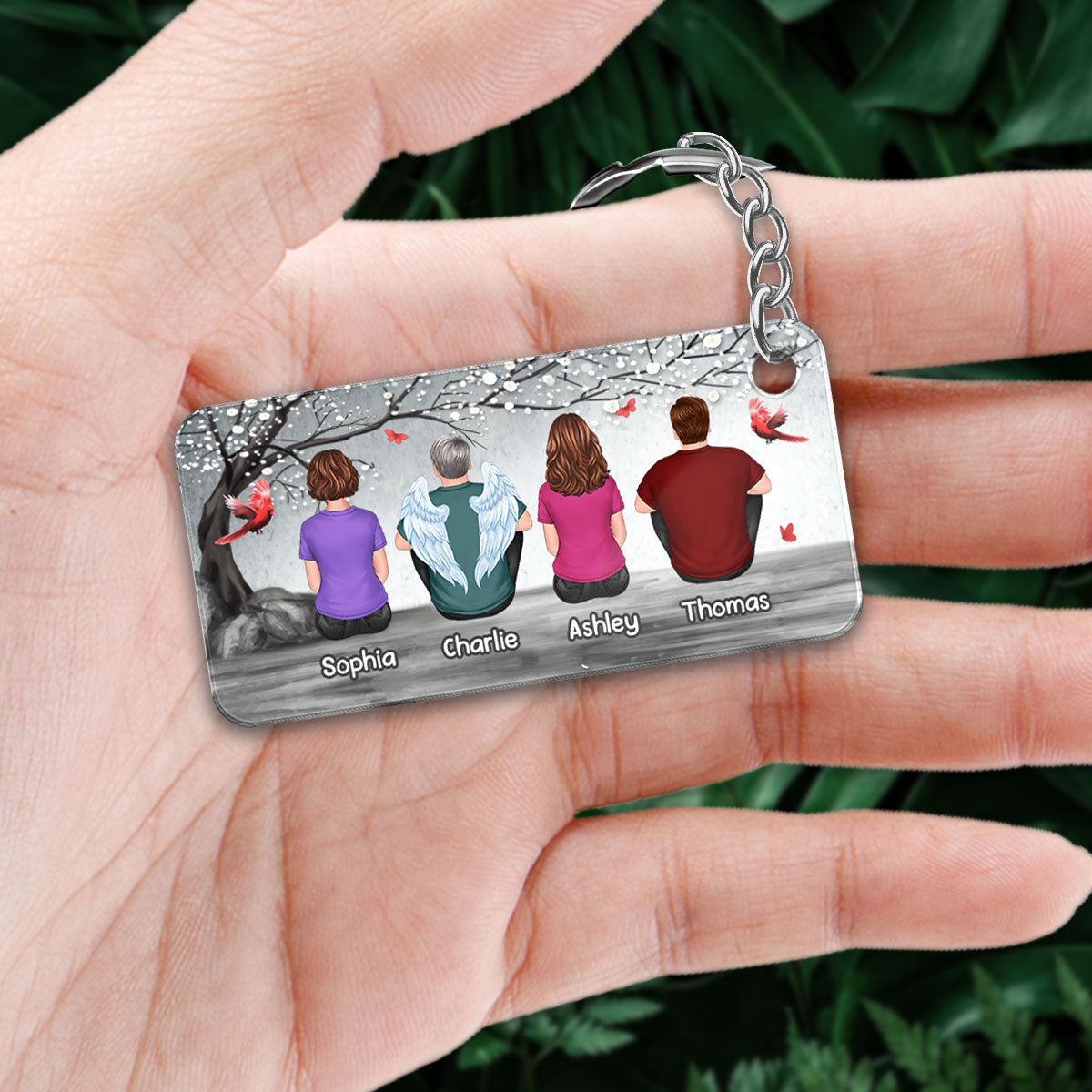 Cardinal Blossom Tree Always With You Whole Family Memorial Remembrance Gift Personalized Acrylic Keychain