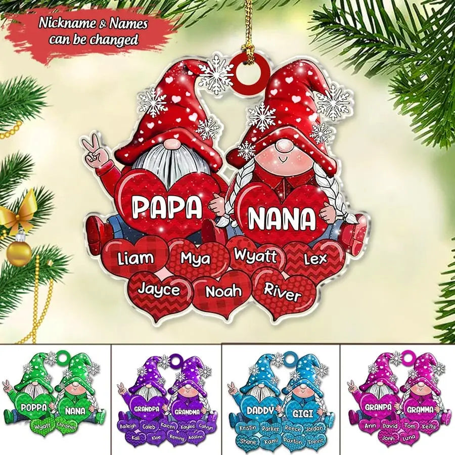 Colorful Christmas Gnome Pappy Nana Daddy Mommy Sweet Heart Kids Personalized Ornament ornament The Next Custom Gift