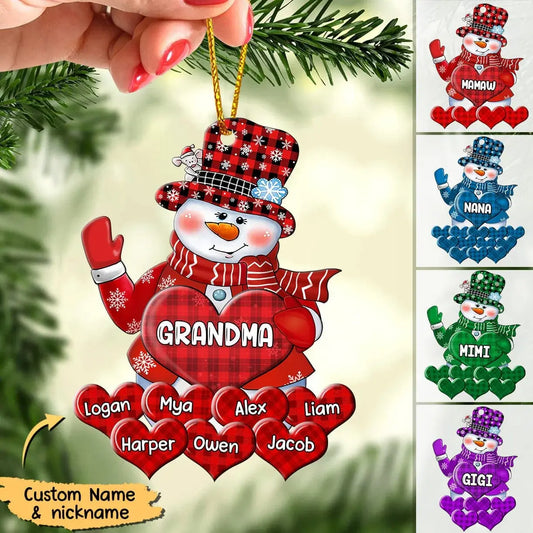 Colorful Christmas Snowman Grandma Mom Little Heart Kids Customized Ornament ornament The Next Custom Gift