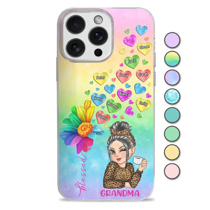 Colorful Flower Heart Grandma - Personalized Clear Phone Case Phone Case The Next Custom Gift