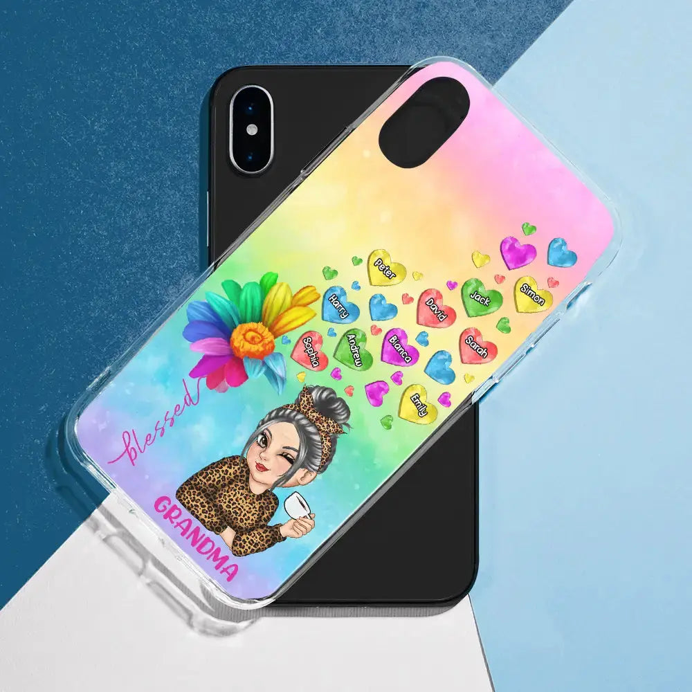 Colorful Flower Heart Grandma - Personalized Clear Phone Case Phone Case The Next Custom Gift