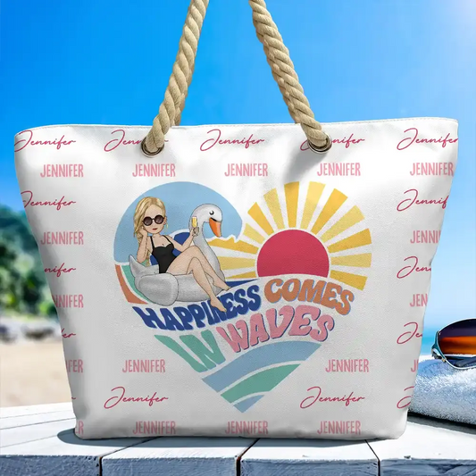 Comes In Waves - Personalized Beach Bag (AB) Beach Bag The Next Custom Gift