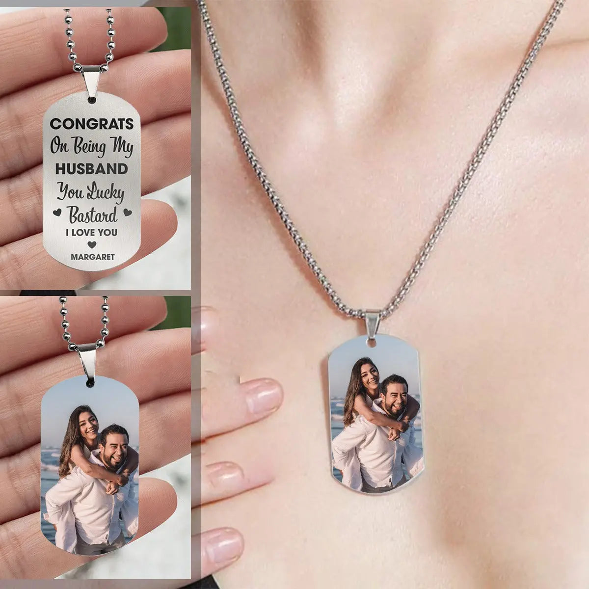 Congrats On Being My Husband You Lucky - Personalized Photo Tag Necklace Necklace The Next Custom Gift