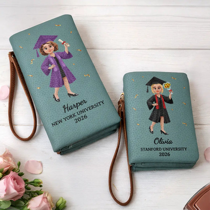 Congrats Graduate - Personalized Tri-Fold PU Leather Wristlet Wallet