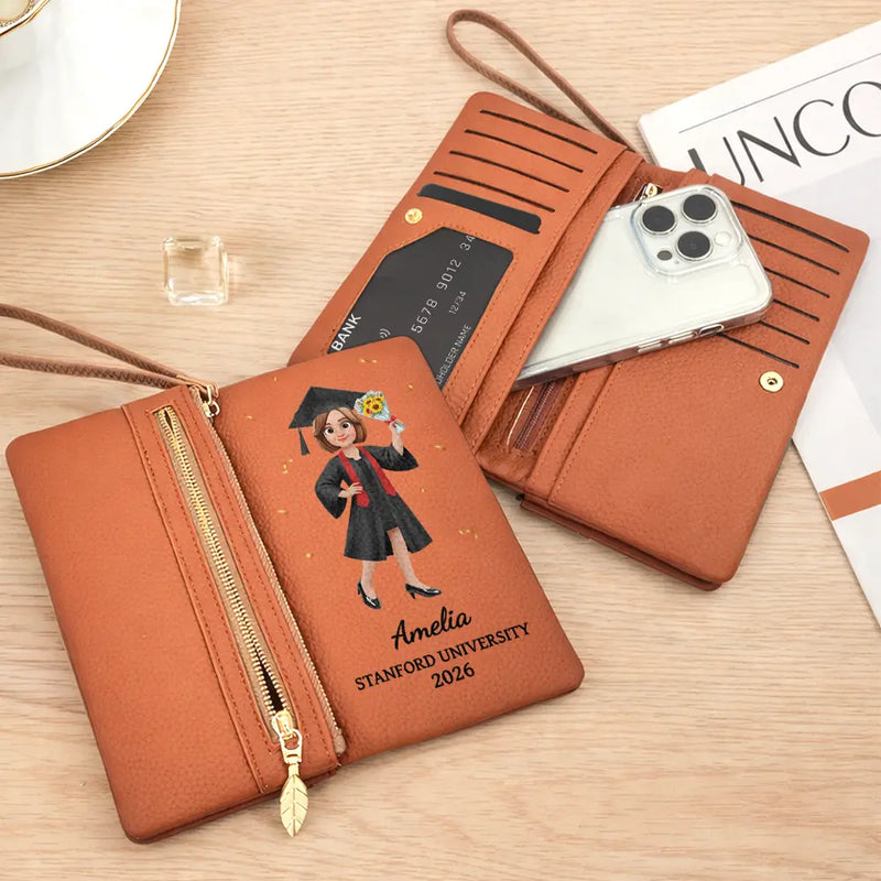 Congrats Graduate - Personalized Tri-Fold PU Leather Wristlet Wallet